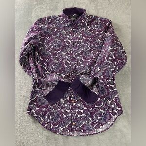 Thomas Dean Purple Paisley Shirt Men’s Medium Button Up Long Sleeve Cuff Cotton
